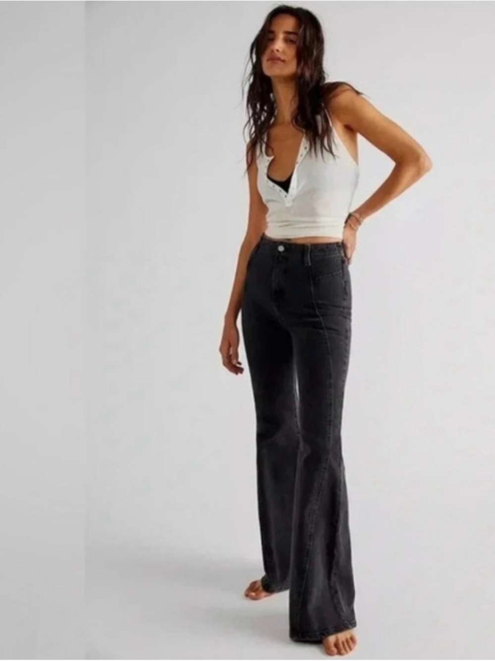 Free People Florence Flare black soft denim jeans sz 27